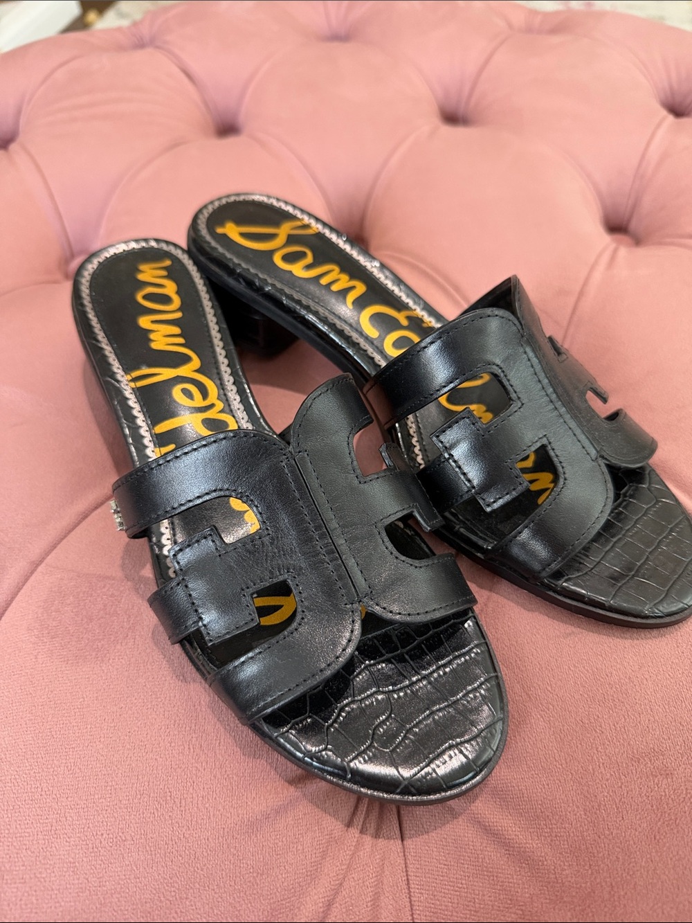 Sam Edelman Black Croc-Embossed Leather Slide Mules